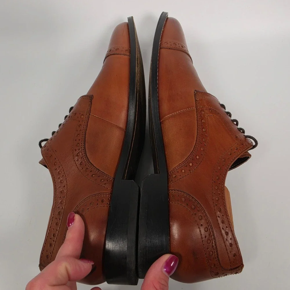 Nunn Bush Norcross Shoes Men's 10M Cognac Leather Cap Toe Oxford Dress Brogue